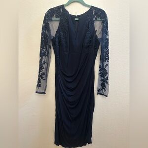 David Meister Navy Long Sleeve Dress with Lace - size 6 like new